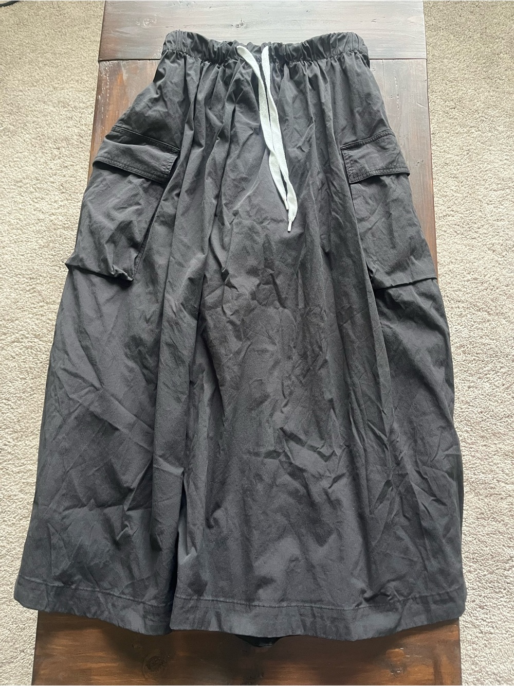 Mo & Co. Black Drawstring Midi Cargo Skirt - Casual Women's